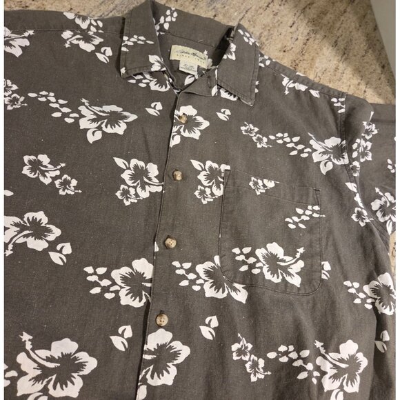 Eddie Bauer Shirt Mens M Green White Floral Hawaiian Button Up Linen Cotton - Picture 8 of 12